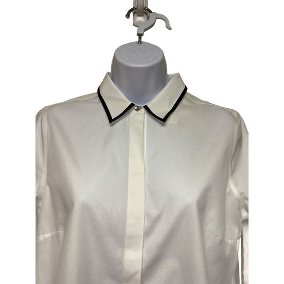 Chicos Women's Blouse White Button Up No Iron Cotton Contrast Trim Tunic Medium - Picture 3 of 13